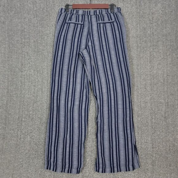 Merona Pants Womens Small Blue Striped Linen Blend Wide Leg Pull On Drawstring - Picture 8 of 11